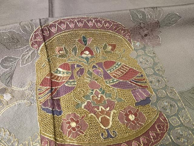 平和屋着物●訪問着 総刺繍 中国三大刺繍 スワトウ刺繍 汕頭刺繍 向い鳥飾花文 暈し染め 金糸 正絹 逸品 AABK7385ck