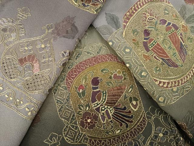 平和屋着物●訪問着 総刺繍 中国三大刺繍 スワトウ刺繍 汕頭刺繍 向い鳥飾花文 暈し染め 金糸 正絹 逸品 AABK7385ck