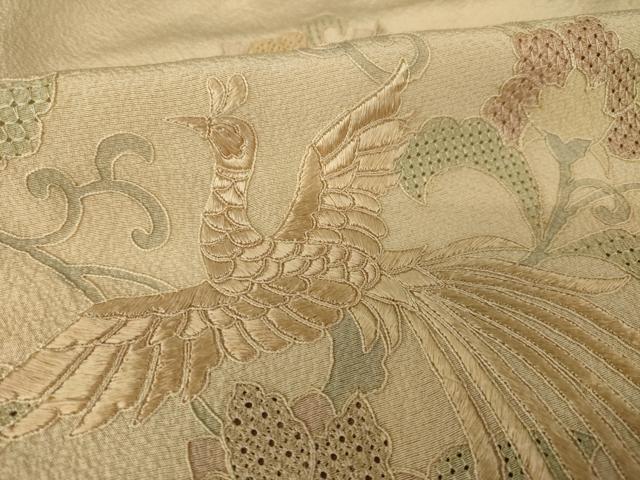 平和屋着物●訪問着 総刺繍 中国三大刺繍 汕頭刺繍 スワトウ刺繍 鳳凰花文 暈し染め 正絹 逸品 AABK7392ck