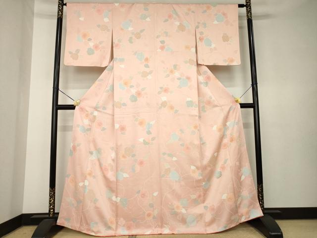 平和屋着物●上質な小紋 地紋起こし 草花文 正絹 逸品 AABK7394ck