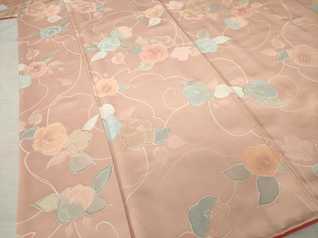 平和屋着物●上質な小紋 地紋起こし 草花文 正絹 逸品 AABK7394ck