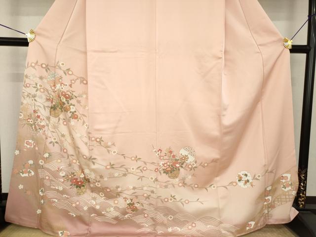 平和屋着物●訪問着 駒刺繍 花篭文 暈し染め 金彩 正絹 逸品 AABK7399ck