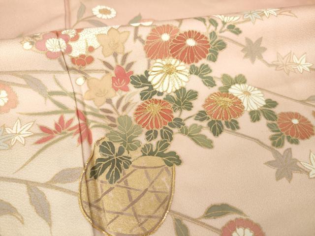 平和屋着物●訪問着 駒刺繍 花篭文 暈し染め 金彩 正絹 逸品 AABK7399ck