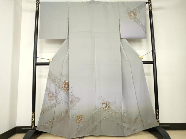 平和屋着物●訪問着 総刺繍 中国三大刺繍 スワトウ刺繍 汕頭刺繍 箔散らし更紗花文 暈し染め 金糸 正絹 逸品 AABK7400ck