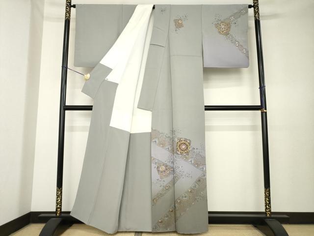 平和屋着物●訪問着 総刺繍 中国三大刺繍 スワトウ刺繍 汕頭刺繍 箔散らし更紗花文 暈し染め 金糸 正絹 逸品 AABK7400ck