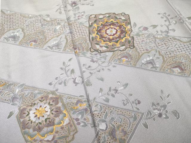 平和屋着物●訪問着 総刺繍 中国三大刺繍 スワトウ刺繍 汕頭刺繍 箔散らし更紗花文 暈し染め 金糸 正絹 逸品 AABK7400ck