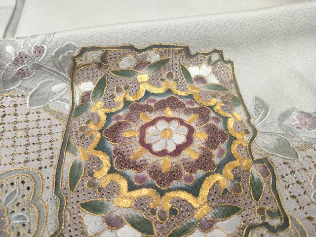 平和屋着物●訪問着 総刺繍 中国三大刺繍 スワトウ刺繍 汕頭刺繍 箔散らし更紗花文 暈し染め 金糸 正絹 逸品 AABK7400ck