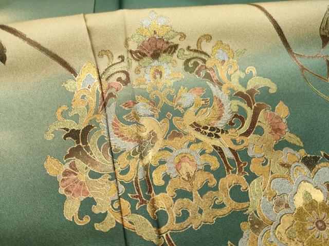 平和屋着物●訪問着 向い鳥更紗花文 暈し染め 金銀彩 正絹 逸品 AABK7402ck