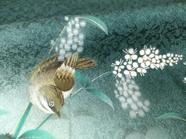 平和屋着物●和紙染染色作家・植村彩弘 訪問着 雀 草花 暈し染め 金彩 正絹 逸品 AABK7407ck