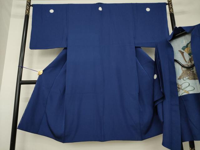 平和屋着物●男性 色紋付・羽織セット 青褐色 正絹 逸品 AABK7415ck