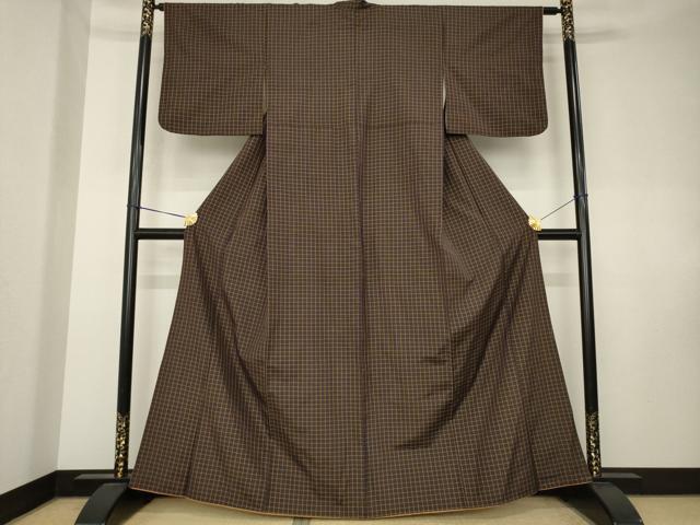 平和屋着物●上質な紬 格子 正絹 逸品 AABK7416ck