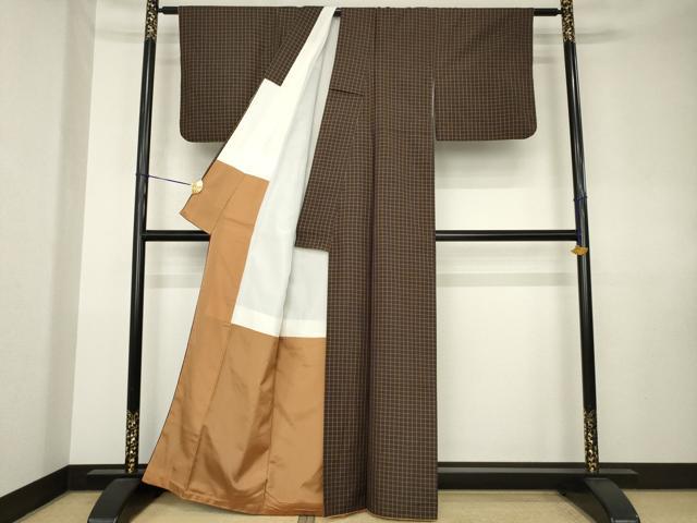 平和屋着物●上質な紬 格子 正絹 逸品 AABK7416ck
