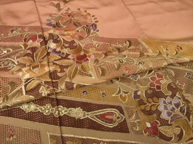 平和屋着物●訪問着 総刺繍 中国三大刺繍 スワトウ刺繍 汕頭刺繍 更紗花丸文 暈し染め 正絹 逸品 AABK7417ck