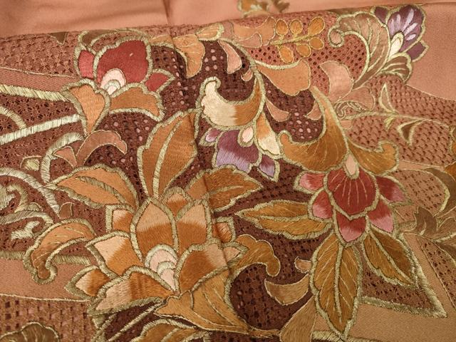 平和屋着物●訪問着 総刺繍 中国三大刺繍 スワトウ刺繍 汕頭刺繍 更紗花丸文 暈し染め 正絹 逸品 AABK7417ck