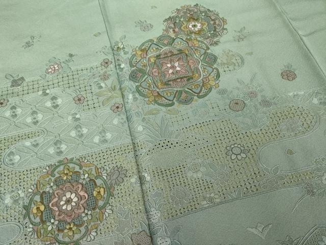 平和屋着物●訪問着 総刺繍 蘇州刺繍 正倉院花文 金糸 正絹 逸品 AABK7419ck