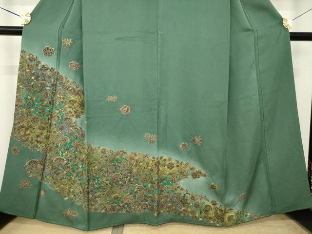 平和屋着物●訪問着 流水更紗花鳥文 暈し染め 正絹 逸品 未使用 AABK7420ck