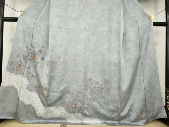 平和屋着物●訪問着 絞り 刺繍 花唐草文 正絹 逸品 AABK7424ck