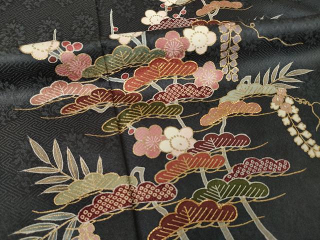 平和屋着物●訪問着 駒刺繍 松竹梅文 金彩 正絹 逸品 AABK7431ck