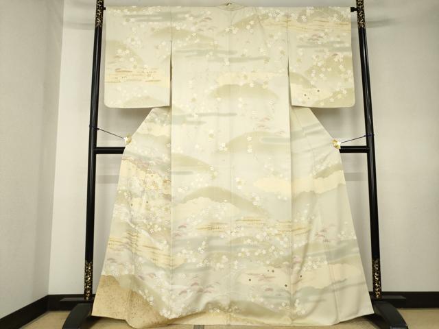 平和屋着物●訪問着 駒刺繍 流水風景花文 金彩 正絹 逸品 AABK7437ck