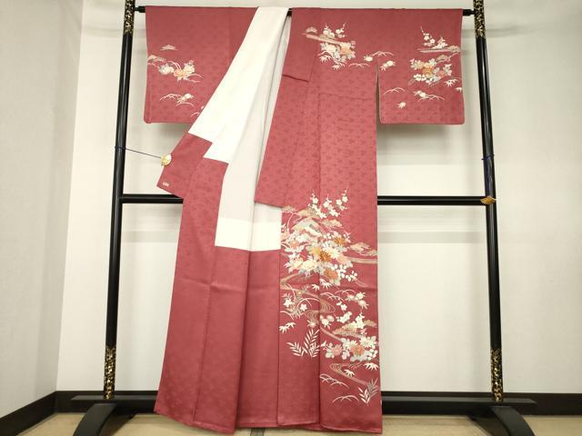 平和屋着物●創業460年・千總 訪問着 駒刺繍 流水風景花文 金彩 三越扱い 正絹 逸品 AABK7444ck