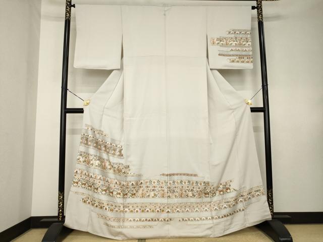 平和屋着物●訪問着 総刺繍 横段花文 正絹 逸品 AABK7447ck