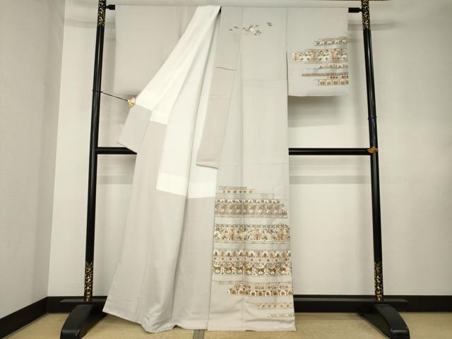 平和屋着物●訪問着 総刺繍 横段花文 正絹 逸品 AABK7447ck