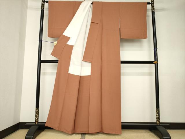 平和屋着物●上質な色無地 作家物 土器色 正絹 逸品 AABK7448ck