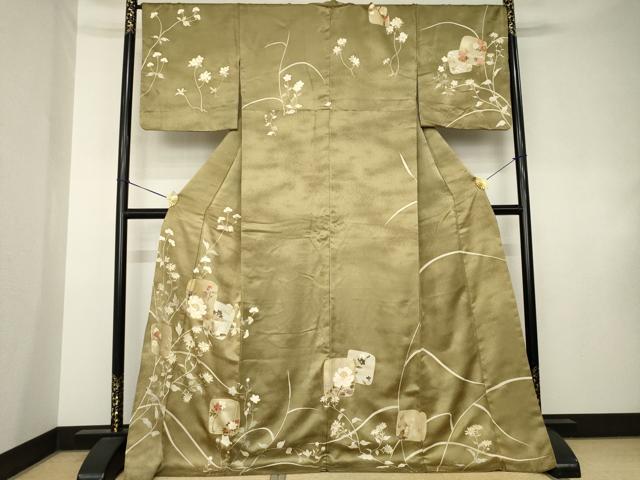平和屋着物●訪問着 駒刺繍 色紙重ね花文 金彩 ロング丈 正絹 逸品 AABK7451ck