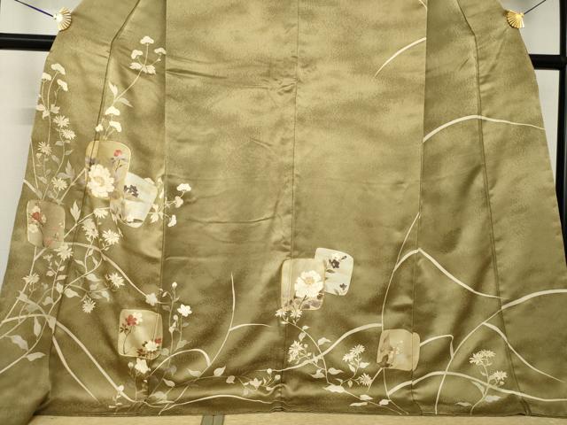 平和屋着物●訪問着 駒刺繍 色紙重ね花文 金彩 ロング丈 正絹 逸品 AABK7451ck