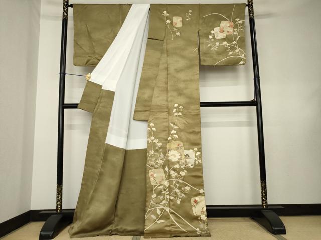 平和屋着物●訪問着 駒刺繍 色紙重ね花文 金彩 ロング丈 正絹 逸品 AABK7451ck