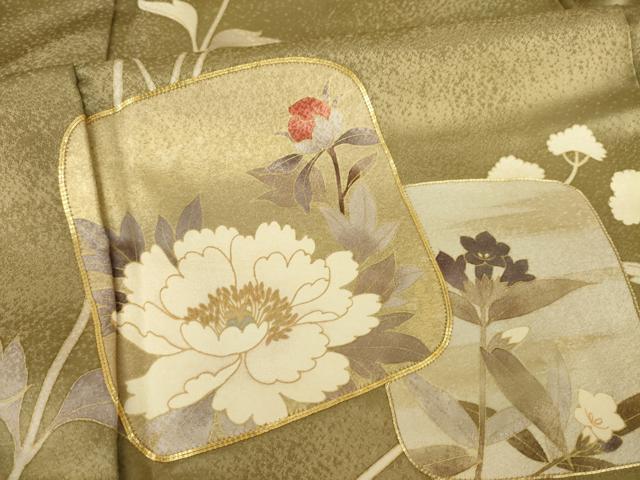 平和屋着物●訪問着 駒刺繍 色紙重ね花文 金彩 ロング丈 正絹 逸品 AABK7451ck