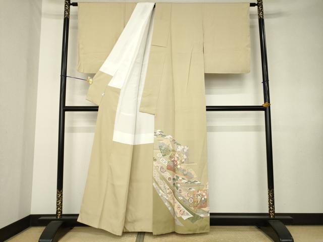 平和屋着物●豪華色留袖 駒刺繍 色紙重ね吉祥花文 金彩 正絹 逸品 AABK7452ck