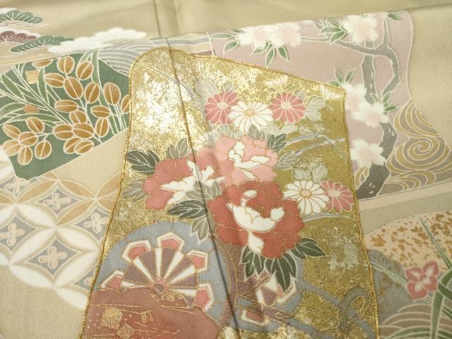 平和屋着物●豪華色留袖 駒刺繍 色紙重ね吉祥花文 金彩 正絹 逸品 AABK7452ck