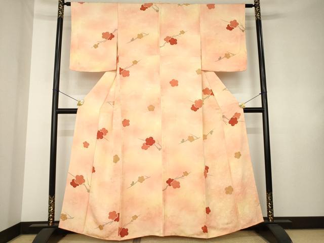 平和屋着物●上質な小紋 手描き 地紋起こし 枝梅文 暈し染め 正絹 逸品 AABK7458ck