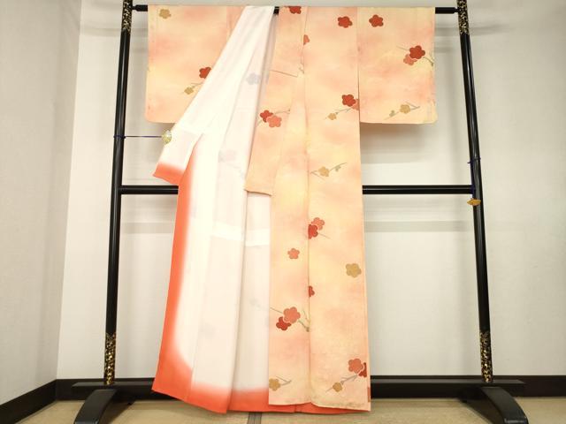 平和屋着物●上質な小紋 手描き 地紋起こし 枝梅文 暈し染め 正絹 逸品 AABK7458ck