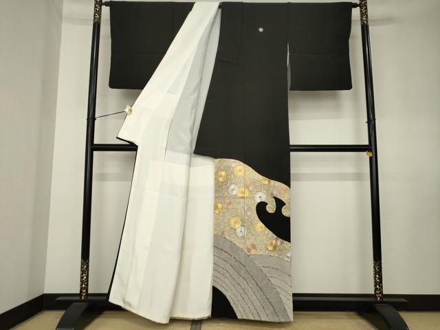 平和屋着物●豪華黒留袖 駒刺繍 立波花唐草文 正絹 逸品 AABK7466ck