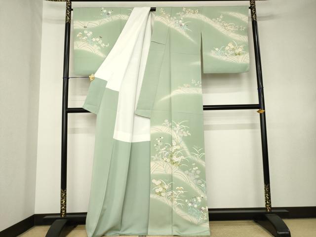 平和屋着物●訪問着 草花文 暈し染め 金彩 正絹 逸品 AABK7469ck