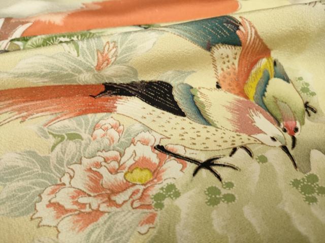 平和屋着物●訪問着 刺繍 雉 花鳥文 金糸 金彩 正絹 逸品 AABK7470ck