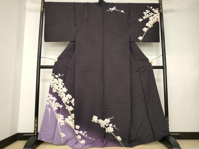 平和屋着物●訪問着 枝花文 暈し染め 銀通し地 正絹 逸品 AABK7473ck