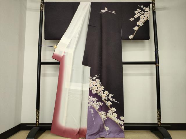 平和屋着物●訪問着 枝花文 暈し染め 銀通し地 正絹 逸品 AABK7473ck