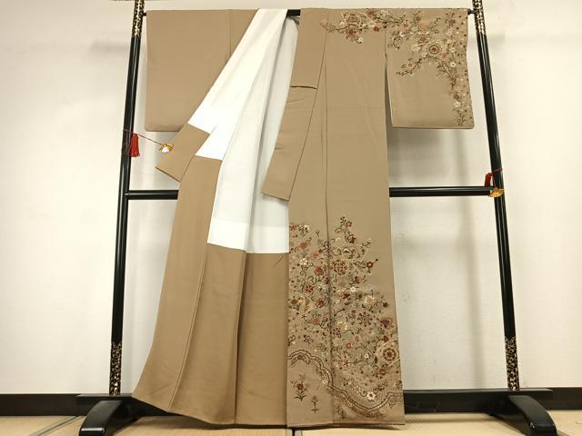平和屋着物●訪問着 中国三大刺繍 汕頭刺繍 スワトウ刺繍 総刺繍 地紙花鳥文 金糸 正絹 逸品 AABK7481fy