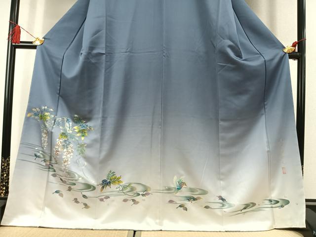 平和屋着物●友禅作家 大槻純 色留訪問着 花鳥文 暈し染め 金銀彩 さが美扱い 正絹 逸品 未使用 AABK7482fy