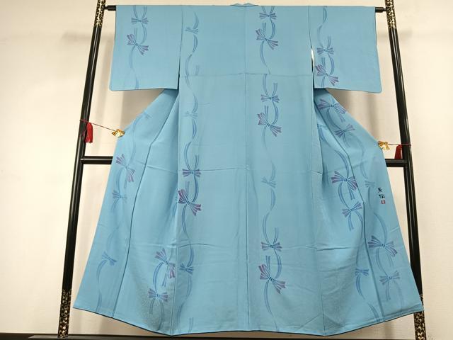 平和屋着物●夢琳派の世界 灘景翔 小紋 りぼん 暈し染め 正絹 逸品 AABK7483fy