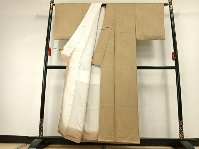 平和屋着物●上質な色無地 変わり縞地紋 枯色 正絹 逸品 AABK7488fy