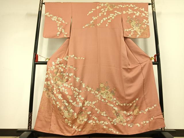 平和屋着物●訪問着 駒刺繍 草花文 金彩 正絹 逸品 AABK7492fy