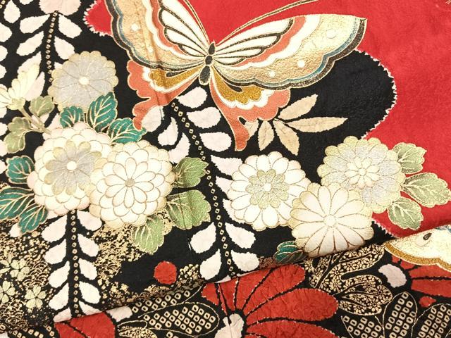 平和屋着物●豪華振袖 絞り 流水花蝶文 金銀彩 正絹 逸品 AABK7503fy