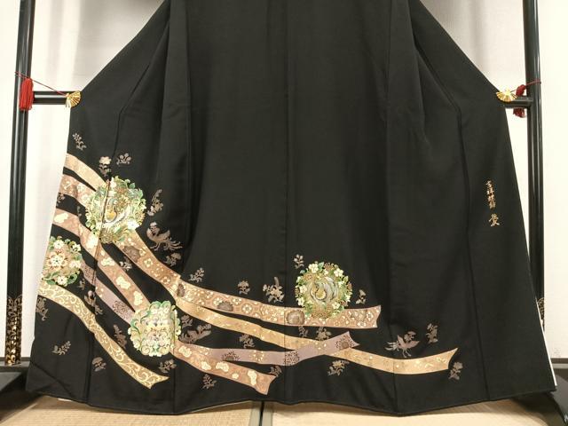 平和屋着物●金彩友禅作家 木村桂友 黒留袖 螺鈿 吉祥花鳥文 金彩 さが美扱い 正絹 逸品 AABK7504fy