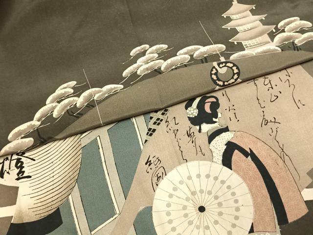平和屋着物●男性 長襦袢 袷 風景人物文 正絹 逸品 AABK7514fy