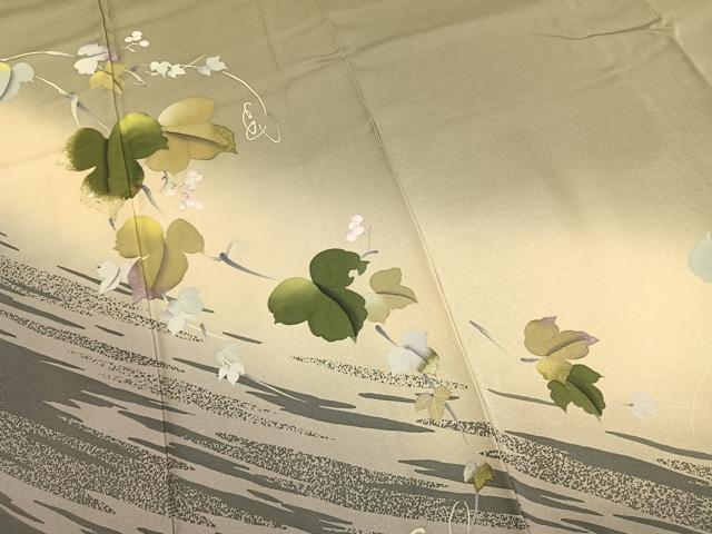 平和屋着物●染色作家 津室朱光 訪問着 葡萄蔦の葉文 暈し染め 金銀彩 正絹 逸品 未使用 AABK7518fy