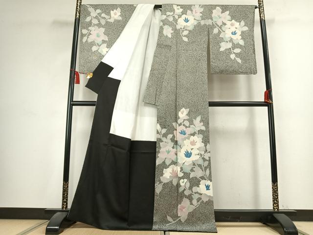 平和屋着物●日本工芸会正会員 京友禅作家 清水光美 訪問着 草花文 たたき染め 金銀彩 正絹 逸品 AABK7524fy